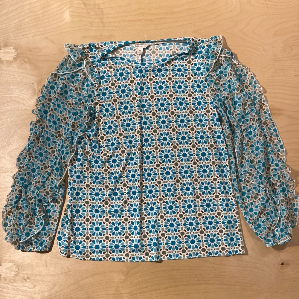 Cato Blue and White Floral Blouse Medium (QG)